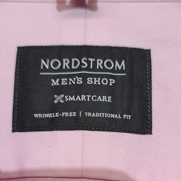 Nordstrom Men's Shop Smartcare Light Pink Dress Shirt Trim Fit Sz 17 X 38-39 - Picture 4 of 5